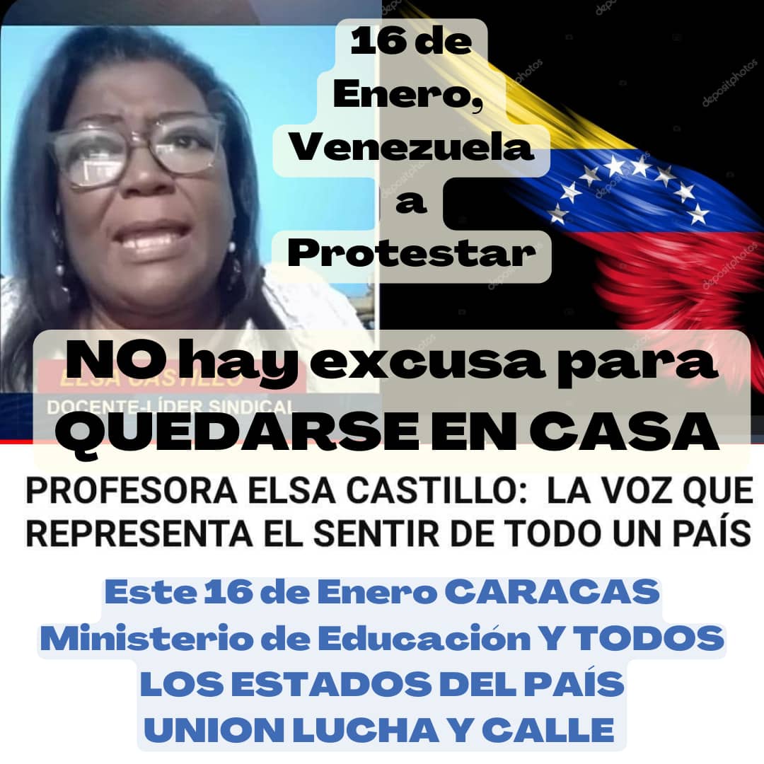 #11Ene #12Enero Elsa Castillo la proxima ola de protestas es el 16 de Enero en toda #Venezuela, hasta que se convierta en un tsunami de #Venezolanos recuperando los derechos mas sagrados, recuperando el País.