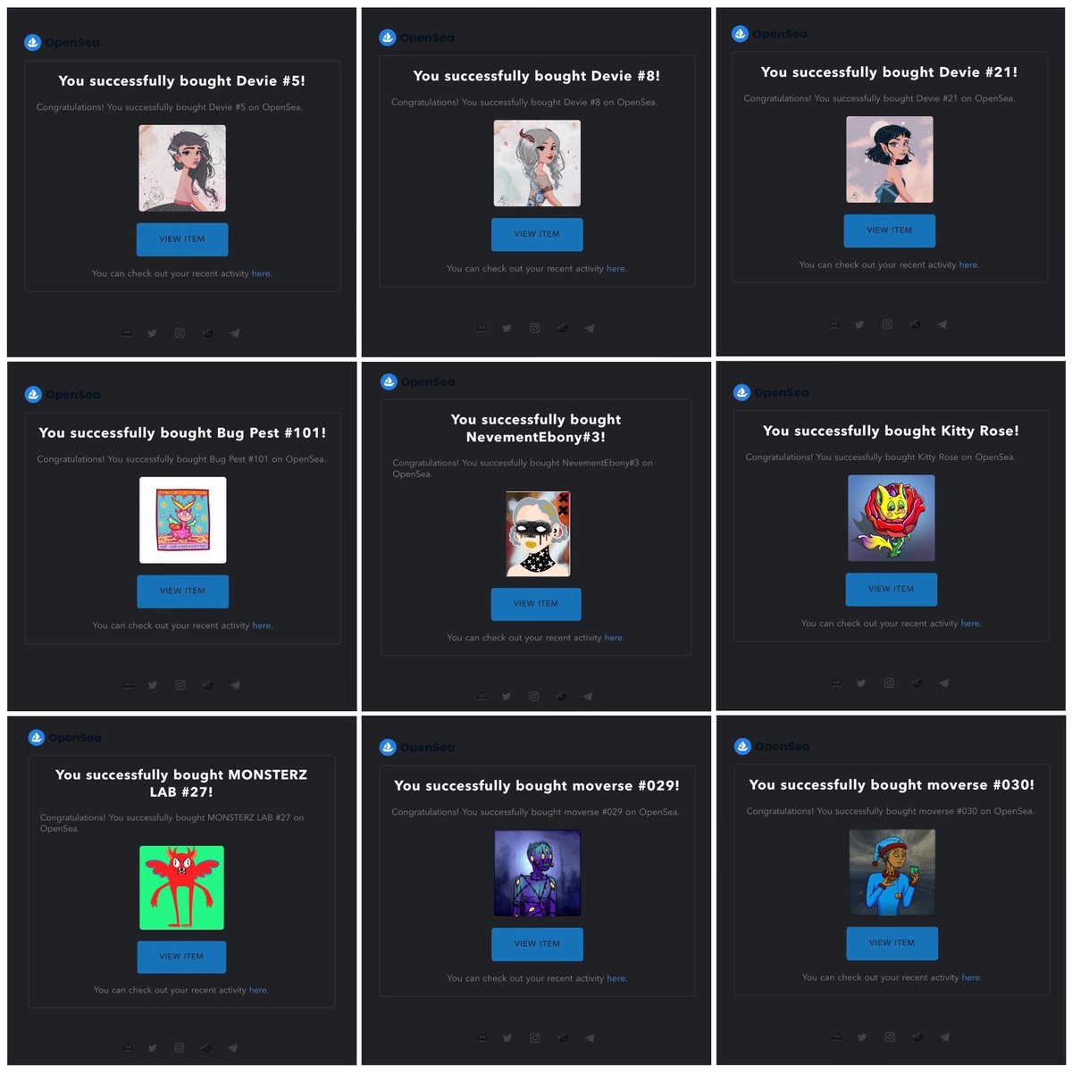 A few of my latest acquisitions🥰🥰🥰😸

Thank you so much dear friends for these wonderful creations🙏🙏🙏🥰🫶😸

✨✨✨✨✨
<a href="/kseni_cher/">Kseni</a> 
<a href="/handsdall/">Handsdall23 🇫🇷</a> 
<a href="/k3nsi1/">K3NSI</a> 
<a href="/Randocatss/">Randocats</a> 
<a href="/monsterzlab/">𐌼ONSTERŻ LAB</a> 
<a href="/MoverseNFT/">Moverse</a> 
✨✨✨✨✨

🙏🙏🙏🧡🧡🧡

#nft #nfts #openseanft #nftart #nftartists