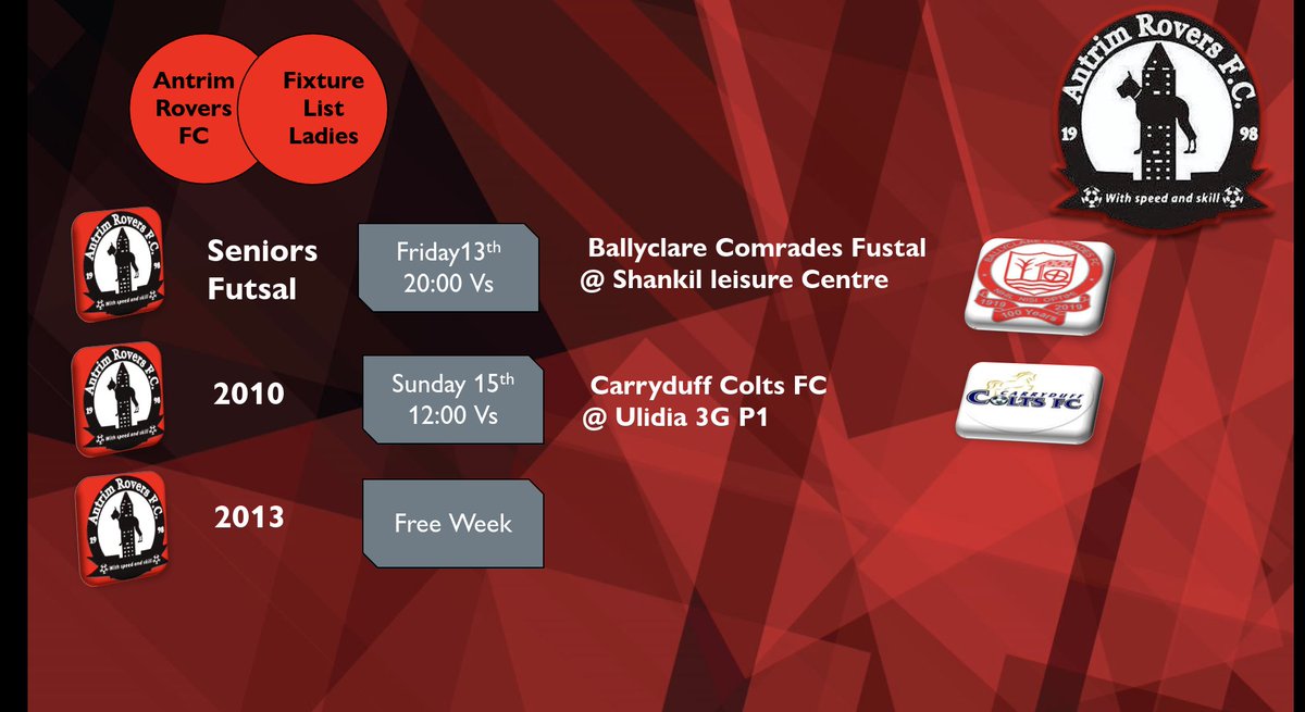 antrimroversfc's tweet photo. Antrim Rovers fixtures this weekend 🔴⚫🔴⚫ https://t.co/cAPW0UspY0
