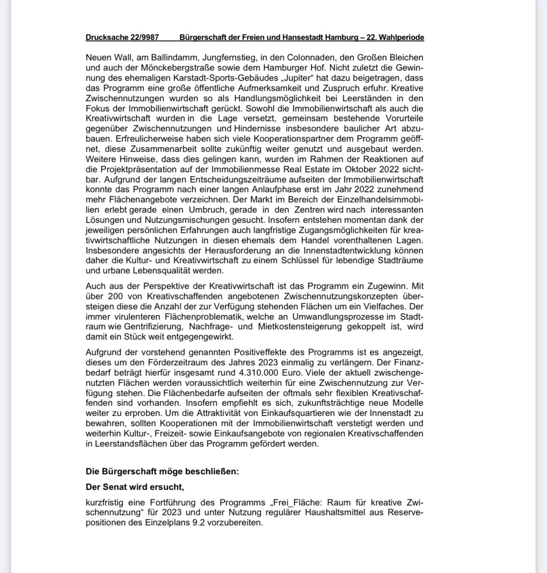Über 4 Mio.€ stehen auch 2023 zur Verfügung💪! ⁦@CarstenBrosda⁩ & ich haben im Kulturausschuss der ⁦@buergerschaftHH⁩ zur Fortführung des Programms #Frei_Fläche von ⁦@HamburgKreativ⁩ & LIG berichtet. Viel Raum & Ressource für kreative Nutzungen auch in 2023🎆👍