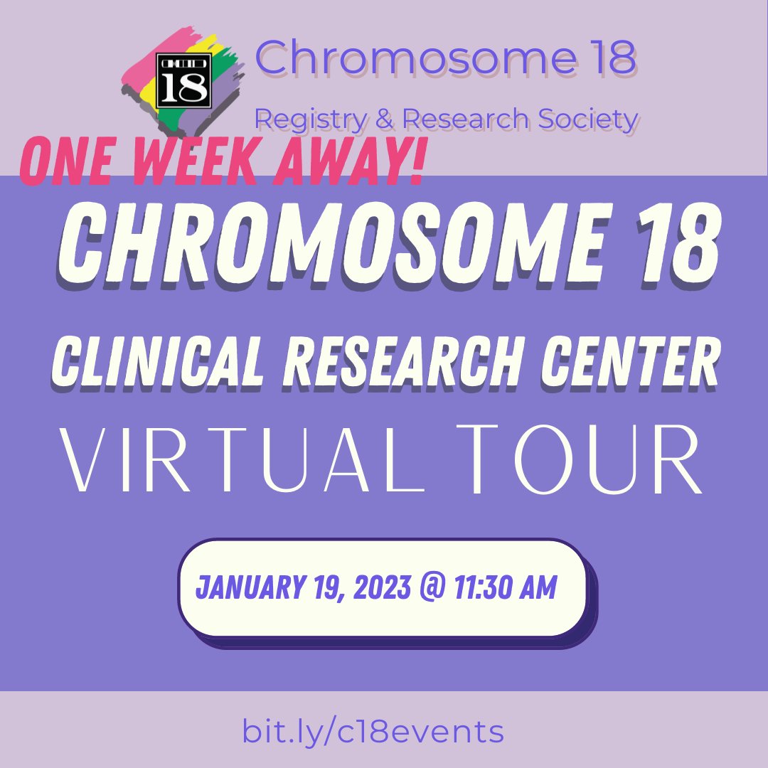 Ch18Registry (@chromosome18reg) on Twitter photo One week away from our Virtual Clinical Research Center Tour. Register now! One week away from our Virtual Clinical Research Center Tour. Register now!