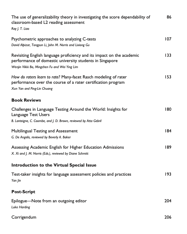 LangTestJournal's tweet photo. 🚨📢Language Testing's 40th issue is available now! To mark the occasion, the editors commissioned seven viewpoint pieces from authors around the world and from different career stages to explore their thoughts on the past and future of language testing. https://t.co/VpLSpEV1YF