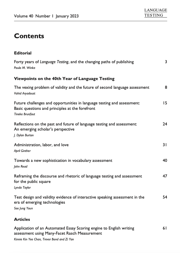 LangTestJournal's tweet photo. 🚨📢Language Testing's 40th issue is available now! To mark the occasion, the editors commissioned seven viewpoint pieces from authors around the world and from different career stages to explore their thoughts on the past and future of language testing. https://t.co/VpLSpEV1YF
