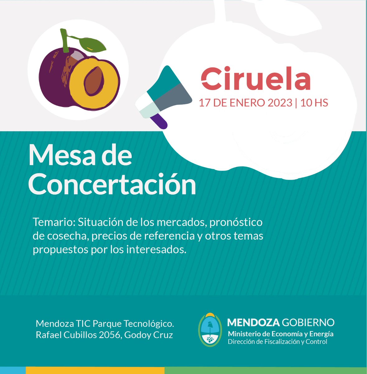 #Gestión #Mendoza 
¡Atención industriales y productores de ciruela! Conformaremos la mesa de concertación el 17 de enero en el <a href="/ParqueTIC/">Mendoza TIC Parque Tecnológico</a> 
Se pueden sumar ingresando en  acortar.link/9QW8BD ¡Los esperamos!