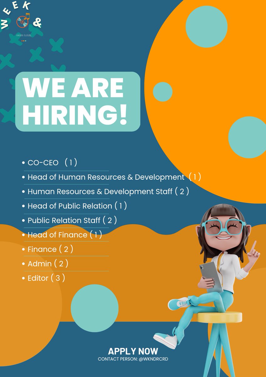 WKNDRCRD's tweet photo. ㅤㅤㅤㅤ

ㅤ       ARE YOU THE ONE
ㅤ       WE ARE LOOKING FOR?
ㅤ       ━━━━━━━━━━
ㅤ       WEEK&amp; is hiring
ㅤ       tap this tweet for more 
ㅤ       information.
ㅤ        
ㅤ https://t.co/m29cddKdZQ