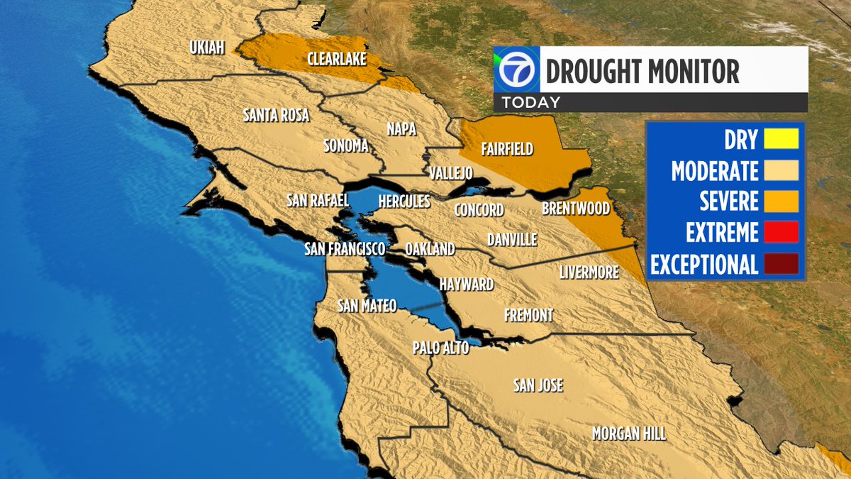 BREAKING: Almost all of California has been removed from the extreme drought category on the new drought monitor this morning. The Bay Area sees huge improvements, with most of the region now in the moderate drought category.