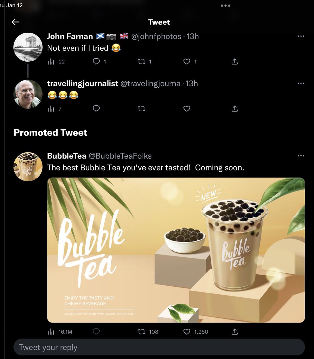 bobdehoff's tweet photo. @johnfphotos @realitysosubtle @TheLensless 😀 Twitter interjected a bubble tea ad into this thread. 

Any idea what caused this effect during development? https://t.co/Ul8EPkdwYO