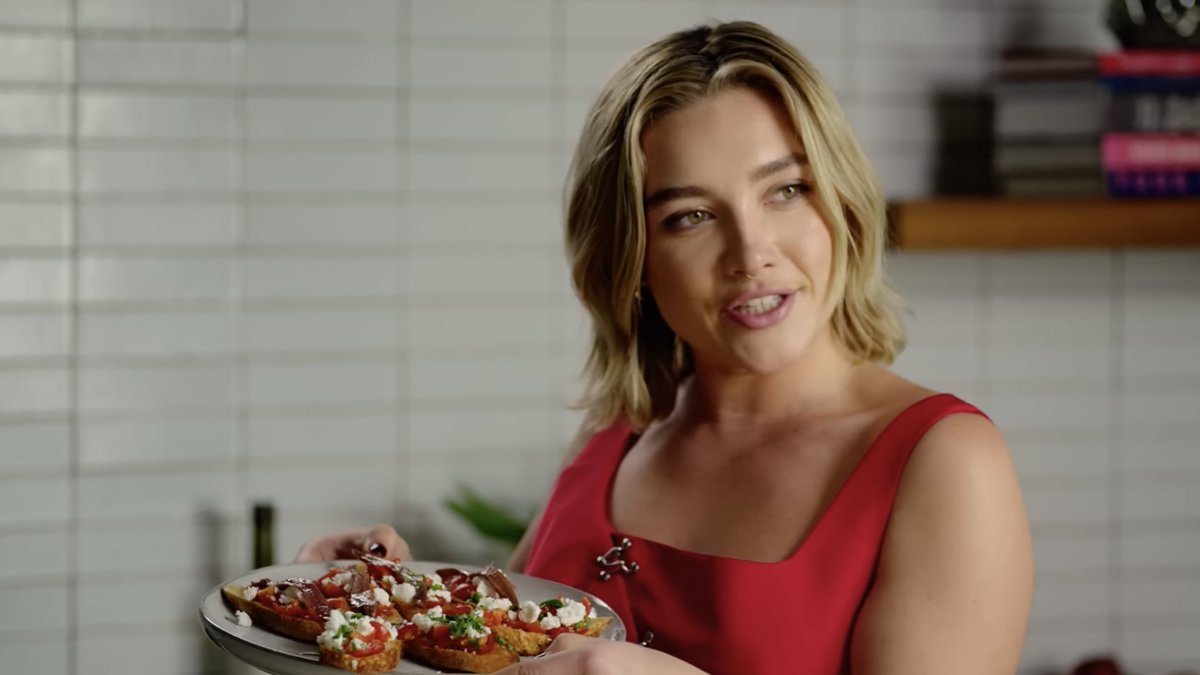 bestofpugh's tweet photo. florence pugh for ‘cooking with flo’ https://t.co/8TeBD3545Q