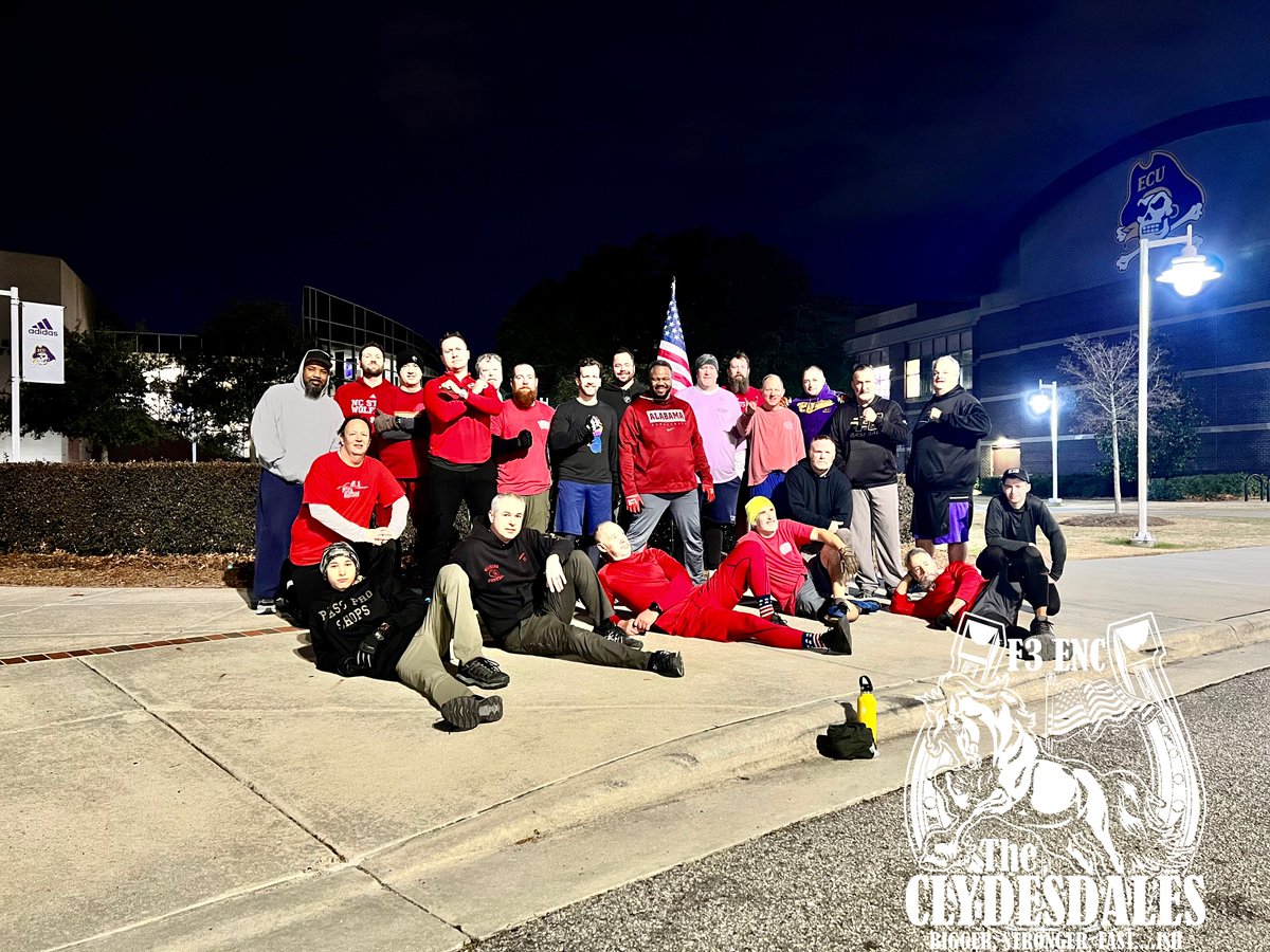 @F3ENC 23 for an awesome morning at #theclydesdales   Heart rates were high but not as high as the mumblechatter.  Welcome FNGs Retread and MuscleMilk. Thanks @BigChedF3enc 
 for bringing them out and thanks to 
Grapevine for inviting me to Q.