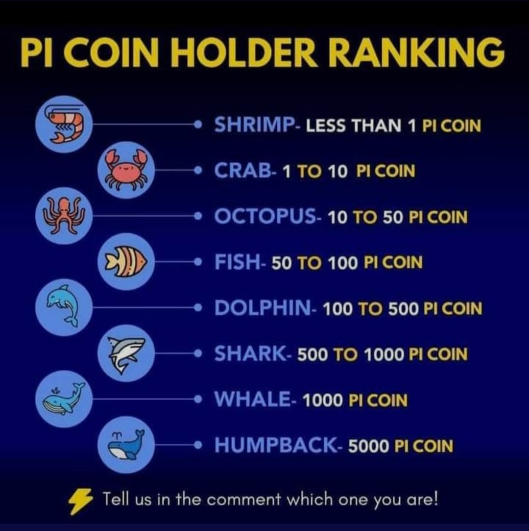 ✨Who are you🤔 in In Pi coin holder Ranking 🦐🦀🐙🐠🐬🦈🐋🐳 Comment your  Rank📥 #PiNetwork #P2E #crypto #Airdrop #Pioneers #Picoin #Web3 #Mainnet  #PiHackathon Like💖 RT♻️ and follow🐦