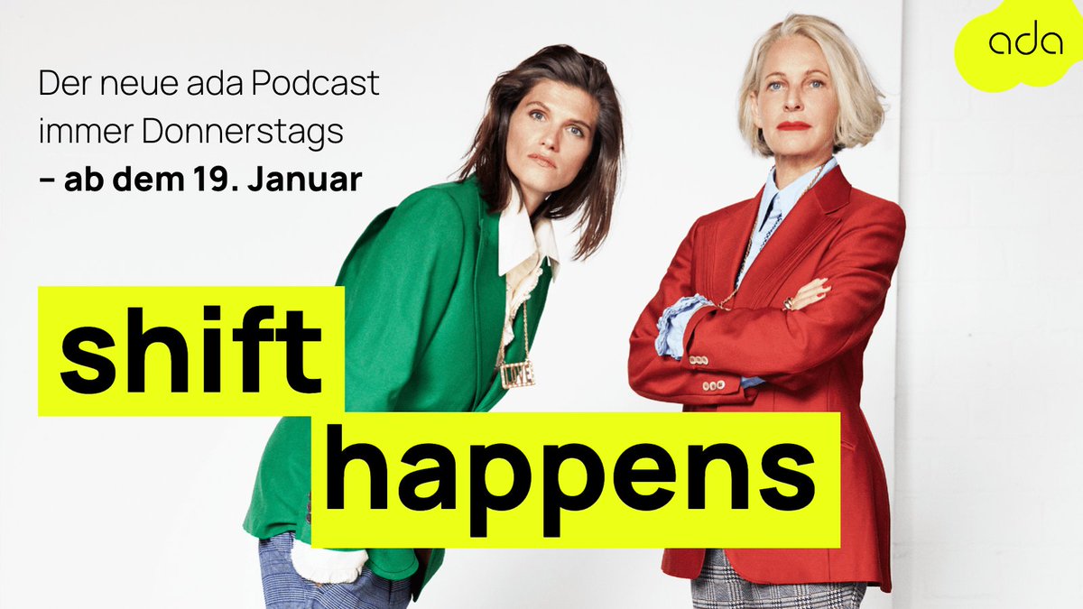 join_ada's tweet photo. Der Countdown läuft: Am 19. Januar startet der neue ada #podcast "shift happens". Immer mit @mmeckel. Immer mit @leasteinacker. Immer Donnerstags. Schreibt's euch hinter Ohren. Oder in den Kalender. Wir freuen uns! https://t.co/TeS9gQetZA