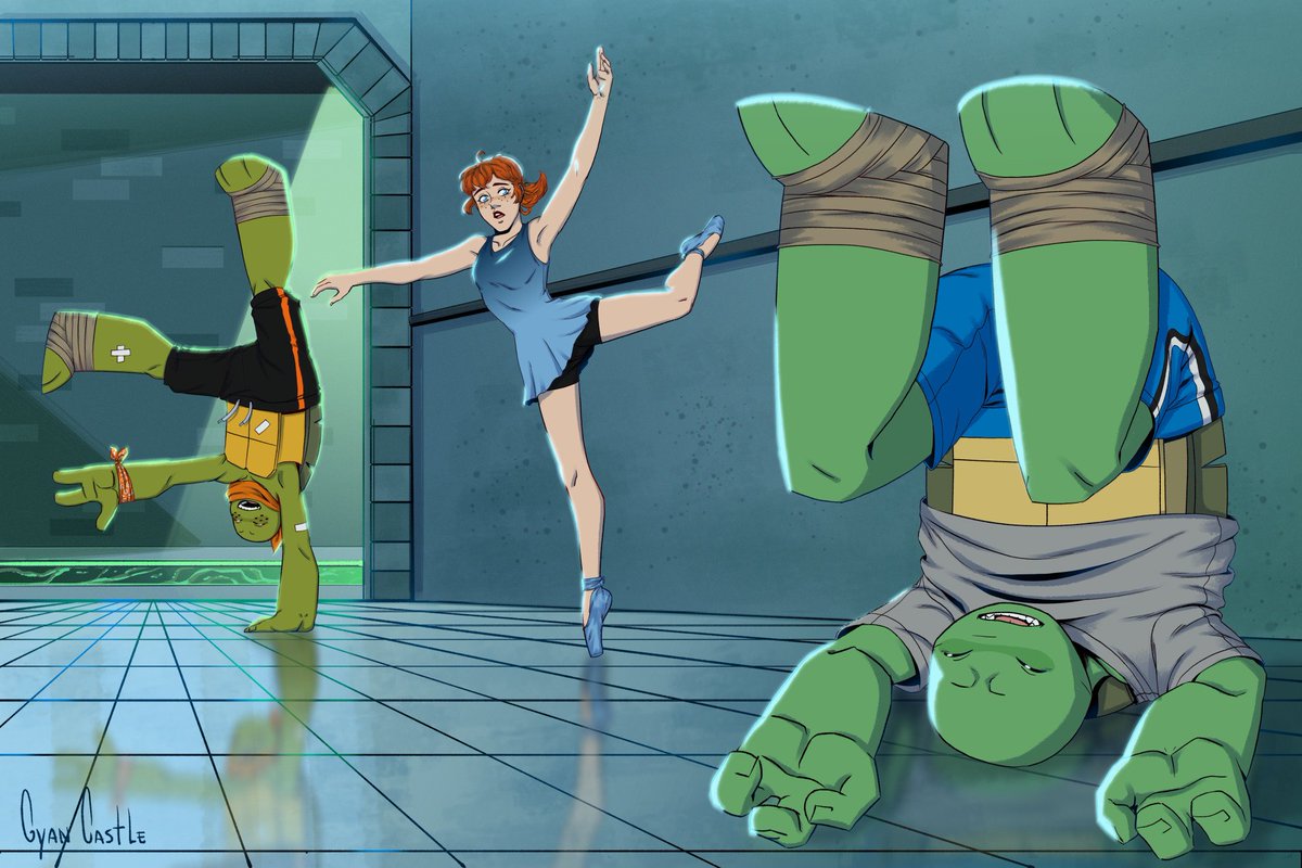 GyanCastle's tweet photo. Yo: Estoy satisfecha con el resultado.
También yo: ¡Olvide dibujar la vendita radio!
He estado pensando, que  April siendo una bailarina, habría sido algo muy interesante de ver. 
#TMNT #tmnt2012 #2012leo #2012mikey #2012april https://t.co/zny3MzQwXh