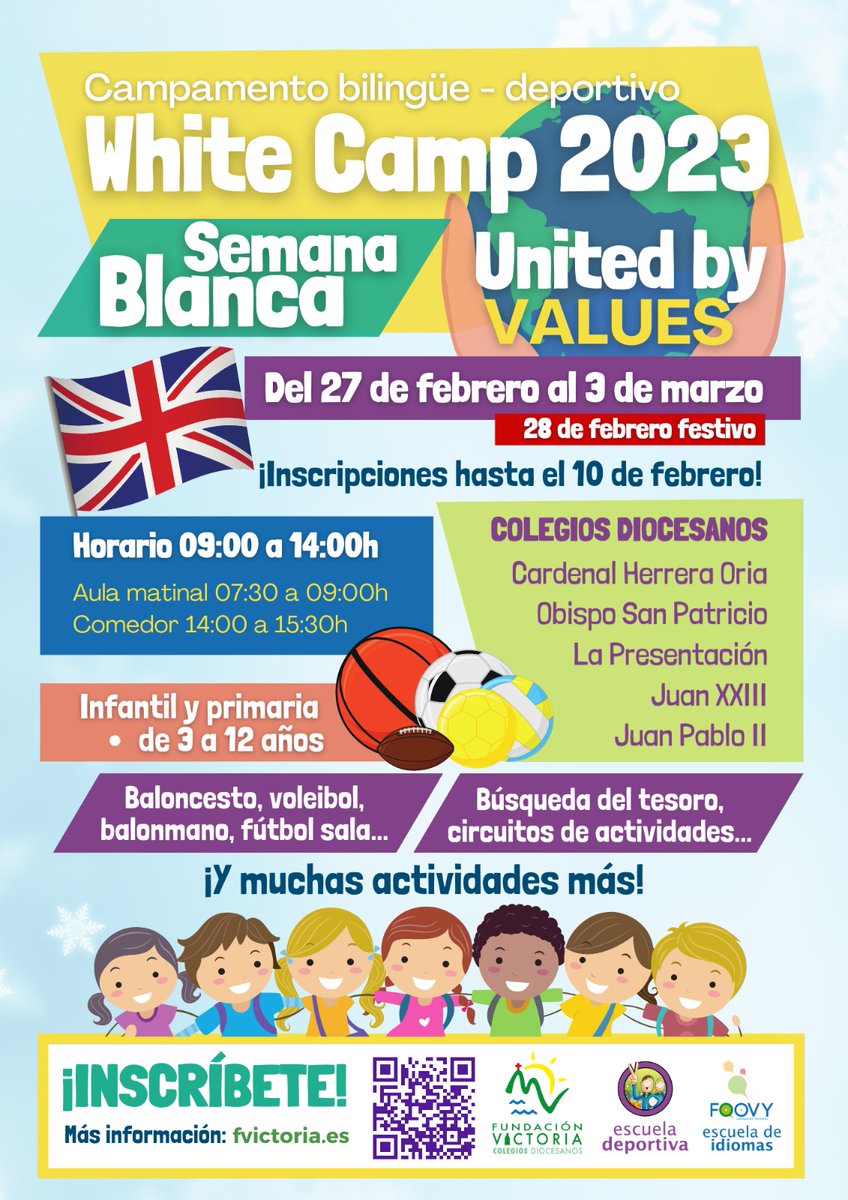 📣 | ¡Llega el 4º campamento bilingüe deportivo de Semana Blanca!

📅 Del 27/02 al 03/03

📍#Málaga ➡️ <a href="/cardenal_ori/">Colegio Diocesano Cardenal Herrera Oria</a> <a href="/presentacionMLG/">Colegio Diocesano La Presentación</a> <a href="/OSPatricio_FV/">Colegio O.S.Patricio</a> 
📍#Alhaurín de la Torre ➡️ <a href="/JuanPabloII_FV/">CDP Juan Pablo II</a> 
📍#Estepona ➡️ <a href="/CDPJuanXXIII/">Colegio Diocesano Juan XXIII</a> 

ℹ️ fvictoria.es/.../llega-la-4…

#SomosEscuelaDeportiva