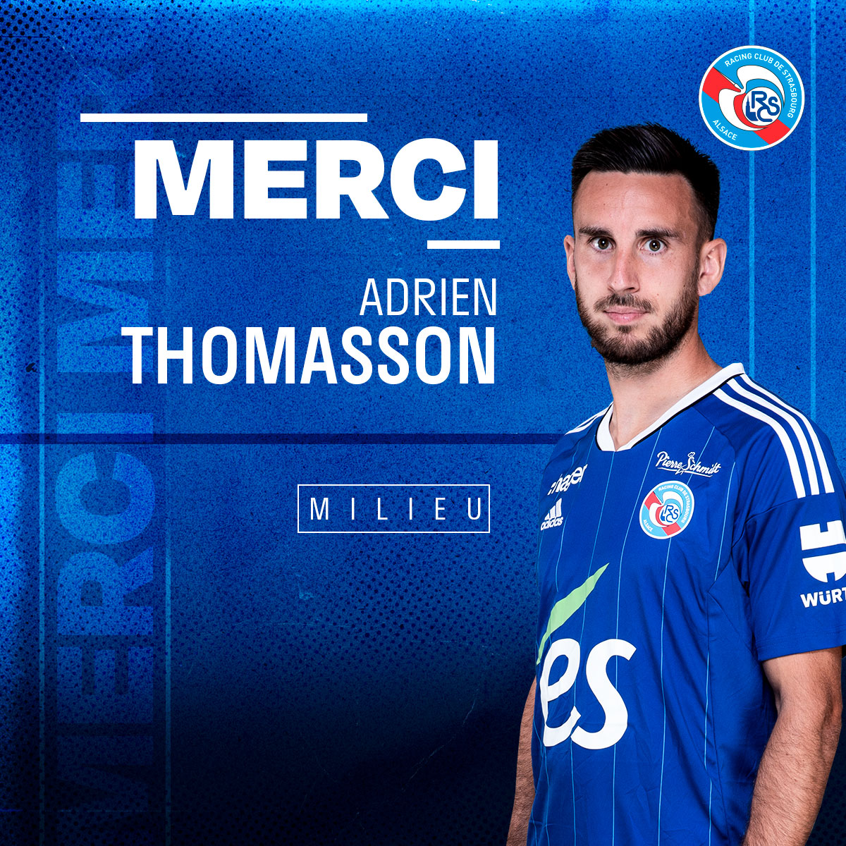 RCSA's tweet photo. 🖊️ #MercatoRCSA | Le Racing et le RC Lens ont trouvé un accord pour le transfert d'Adrien Thomasson.

👊 Le club te souhaite le meilleur pour cette nouvelle étape de ta carrière Adri' !