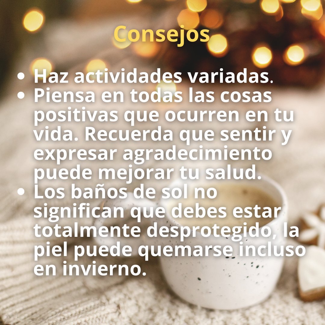 VidaySalud's tweet photo. Las temperaturas y la luz del invierno podrían afectar nuestro estado de ánimo. En el artículo te explicamos porqué sucede esto y aquí te presentamos unos consejos: https://t.co/SYljcaDcg1 https://t.co/imhN2atfD6