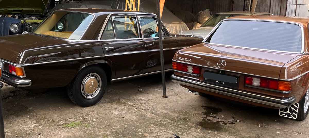 The W123 240D been to the workshop for some minor maintenance. Shared space with a W115 200; also in brown colour though darker. #W123 #W115 #W114 #MBClassic