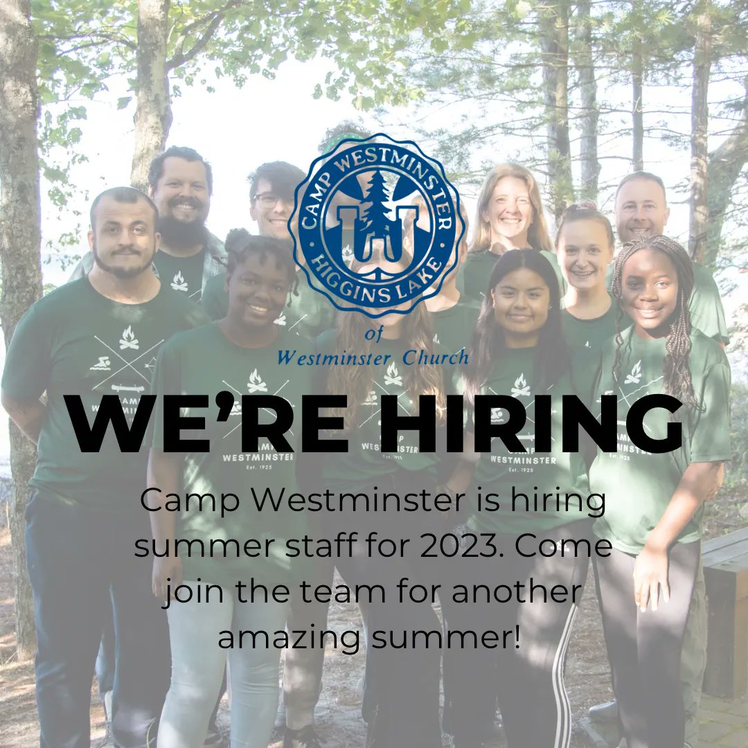 CampWestminster's tweet photo. Camp Westminster is now hiring for Summer 2023! We had an amazing summer last year and we’re gearing up for another. This year we’re using a simpler application to let people tell us who they are before we ask for their life story. Come join the team! https://t.co/PcswZ328DH https://t.co/RVIB31I9vV