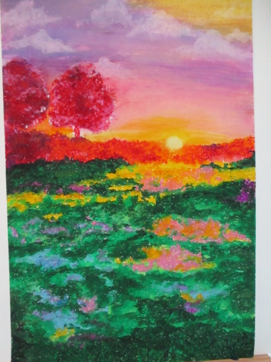 Exploring Impressionist landscape techniques in oil pastels is one of my favorite projects to teach students.  Look at those bright colors and textures!  <a href="/MonticelloHigh/">Monticello High</a> @bethcosta6 <a href="/lisaperegoy511/">Lisa Peregoy</a> <a href="/ACPSFineArts/">ACPS Arts</a> #acps #artsed #impressionism #oilpastels