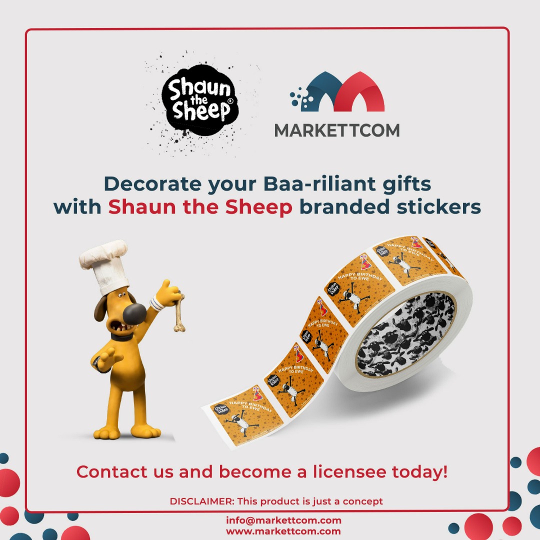 markettcom's tweet photo. Add a special touch to any gift for children with Shaun the Sheep branded stickers.
Contact us to seize this opportunity and learn about our licensing programs
info@markettcom.com
#Markettcom #Licensing #Agency #Dubai #UAE #KSA #Aardman #ShaunTheSheep #Stickers #Gifts https://t.co/GofNkw33xi