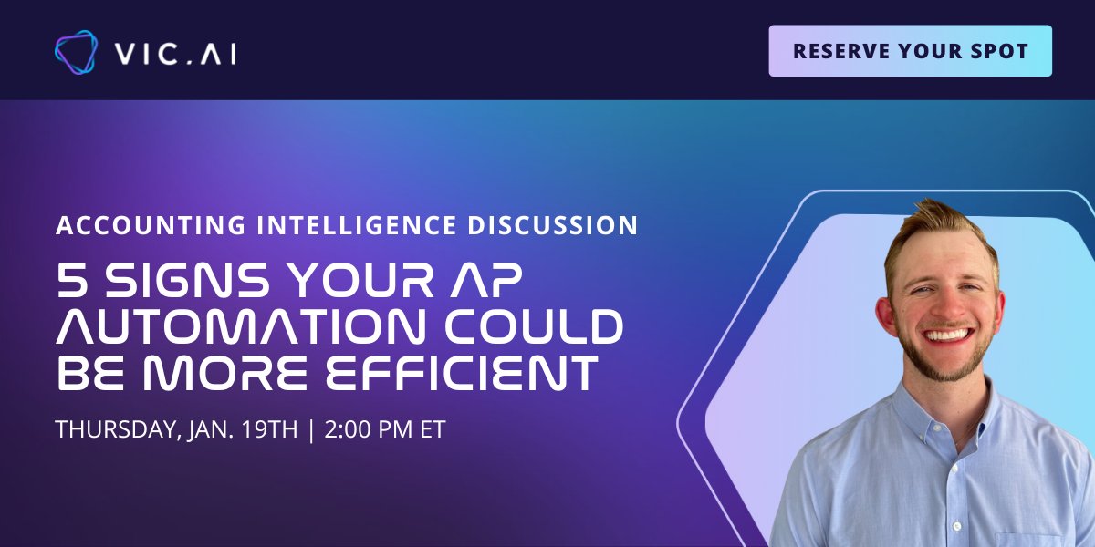 VicDotAi's tweet photo. Join us for our first Accounting Intelligence Discussion of the year, 5 signs your AP automation could be more efficient. You'll walk away with actionable steps make hyperautomation possible.
Register today: https://t.co/ColYnHKBjl
#APintelligence #autonomousAP #APautomation https://t.co/xqnYofjQqA