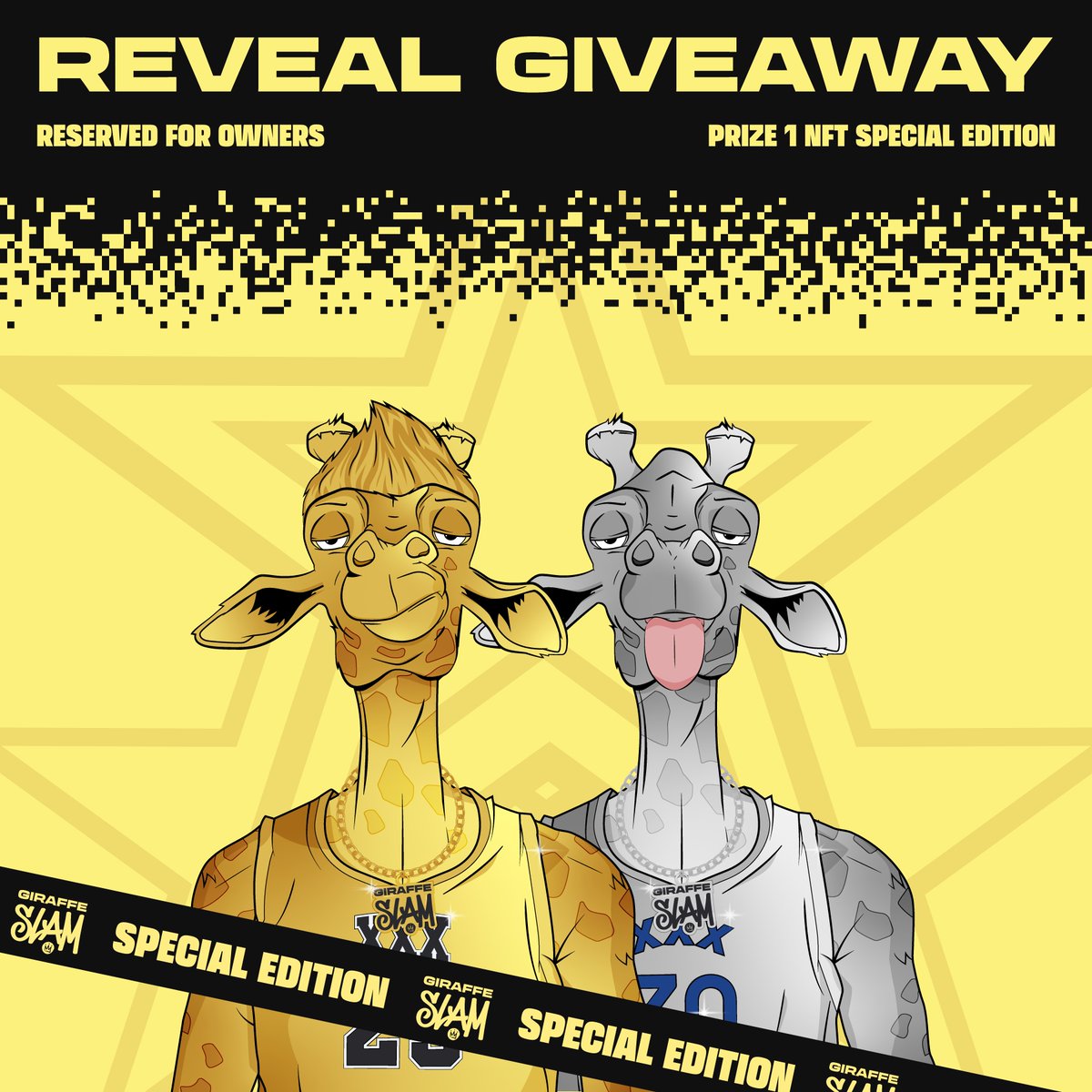 🔥REVEAL GIVEAWAY🔥

RESERVED to Holders

🚀 Mint your NFTs here: mint.hakaji.io

💲Prize: 1 NFT Giraffe Slam Special Edition

✅ RT + Follow Us + Tag friends

Winner and NFT Reveal in 48H