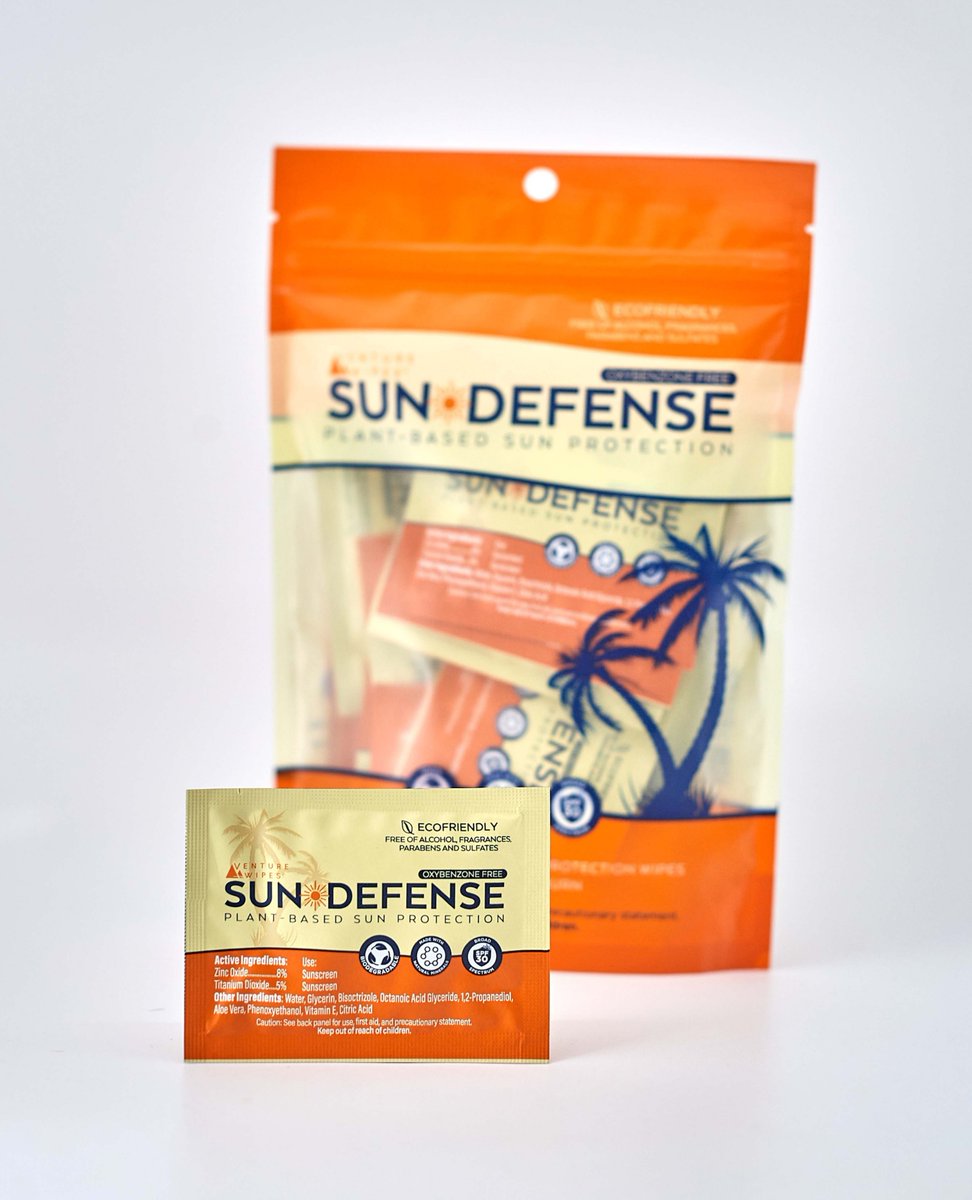 Frustrated that your sunscreen leaked all over your bag?  
Throw a whole bag or just keep one or two individually wrapped Sun Defense by Venture Wipes in your go bag.  

#skintips #skincareaddict #healthyskin #sunprotection #skincareproducts #skinhealth