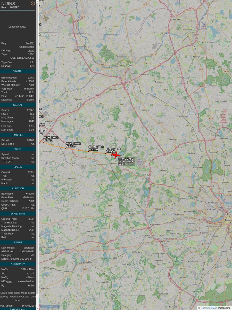 AboveGroton's tweet image. ICAO: A60EFC
Flt: N49NS #BANKOFUTAH
First seen: 2023/01/12 08:58:05
Min Alt: 2300 ft MSL
Min Dist: 0.22 mi

#planefence #adsb - facebook.com/GrotonAyerBuzz
globe.adsbexchange.com/?icao=a60efc