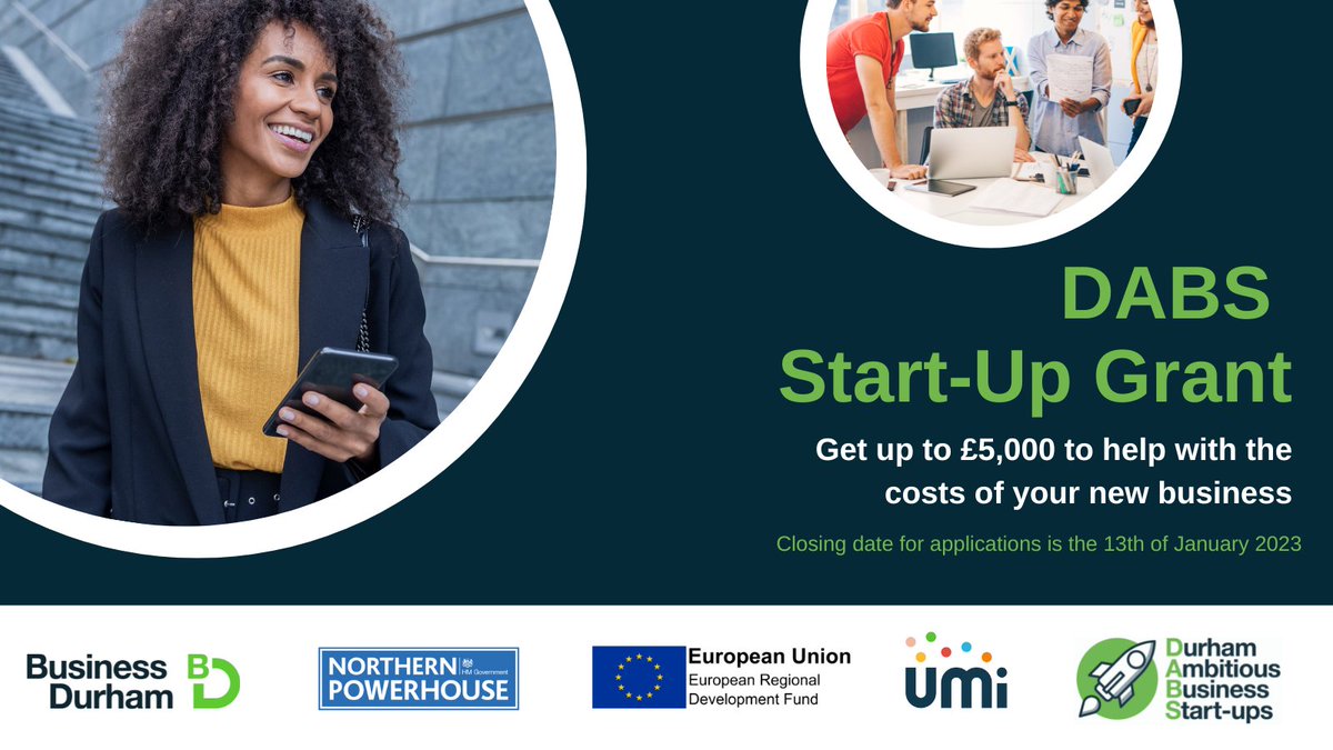 Looking to grow your business?  Let the DABS Start-up Grant help you!

Eligibility👇🏻 

✅Available to those on the DABS Programme
✅40% of invoiced costs
✅Grant is for new goods between £2,500 &amp; £12,500

Closing Date is TOMORROW - ow.ly/3gJV50MmrQg