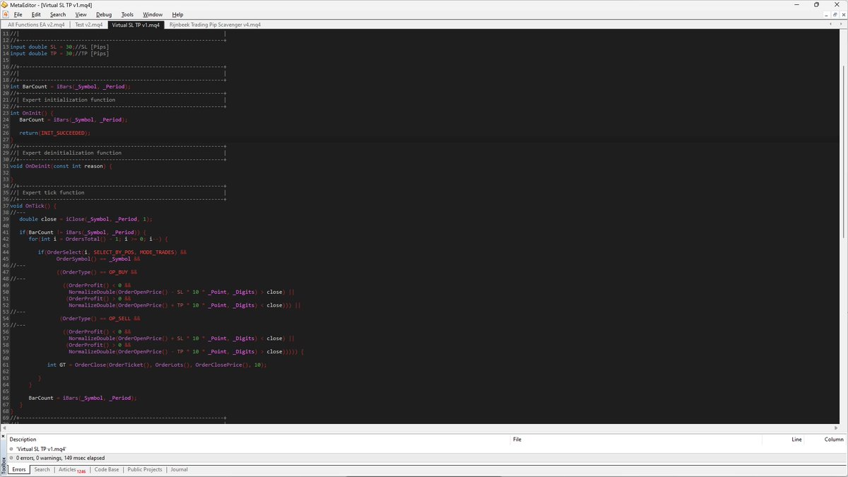 its_mavi_dev's tweet photo. Day 45 of #100DaysOfCode 2.0

- Coded an EA that handles SL TP virtually for open trades for the current symbol.

- Planning to start a small course on @scrimba "Learn class components in React".

✌️ https://t.co/t16BvVU8PC