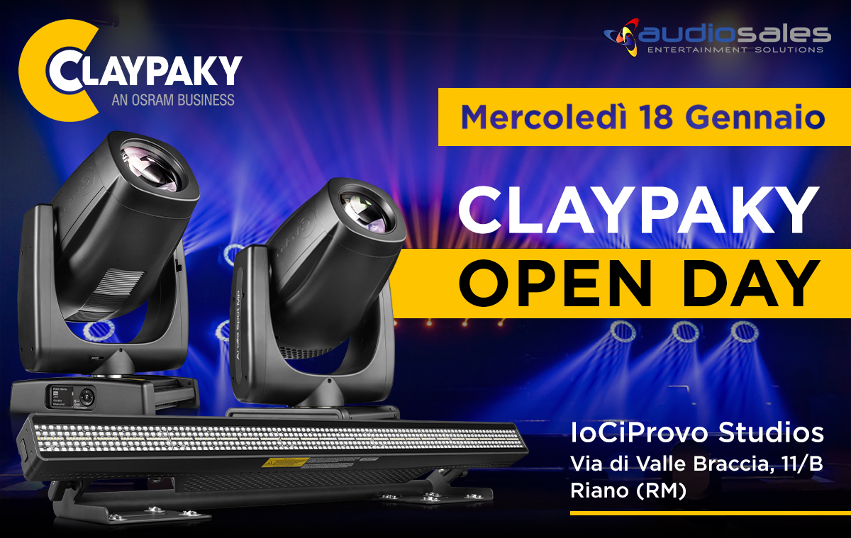 AudiosalesIt's tweet photo. 🎇#Claypaky ha chiuso l'anno alla grande facendo il pieno di novità. Adesso è il momento di vedere le nuove soluzioni dal vivo! 
☑️Mercoledì 18 Gennaio ti aspettiamo da IociProvo Studios a Riano (Roma) per il primo Open Day dell'anno.
Prenota il tuo posto: https://t.co/dZgp16aC3U https://t.co/mdAcuTAO6Z