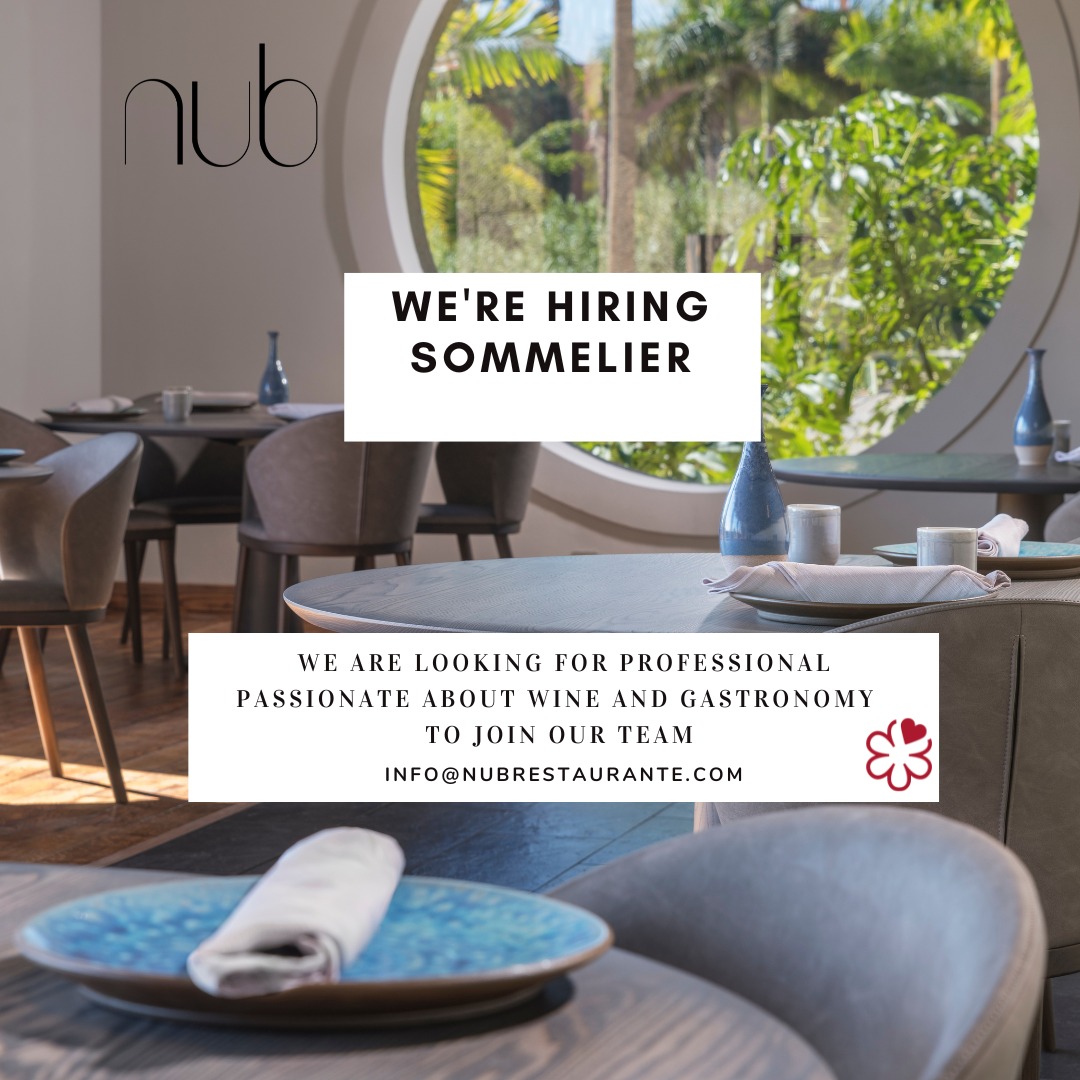 Estamos buscando profesional apasionado por el mundo del vino y la gastronomía para unirse a nuestro equipo. 
Envía tu CV info@nubrestaurante.com