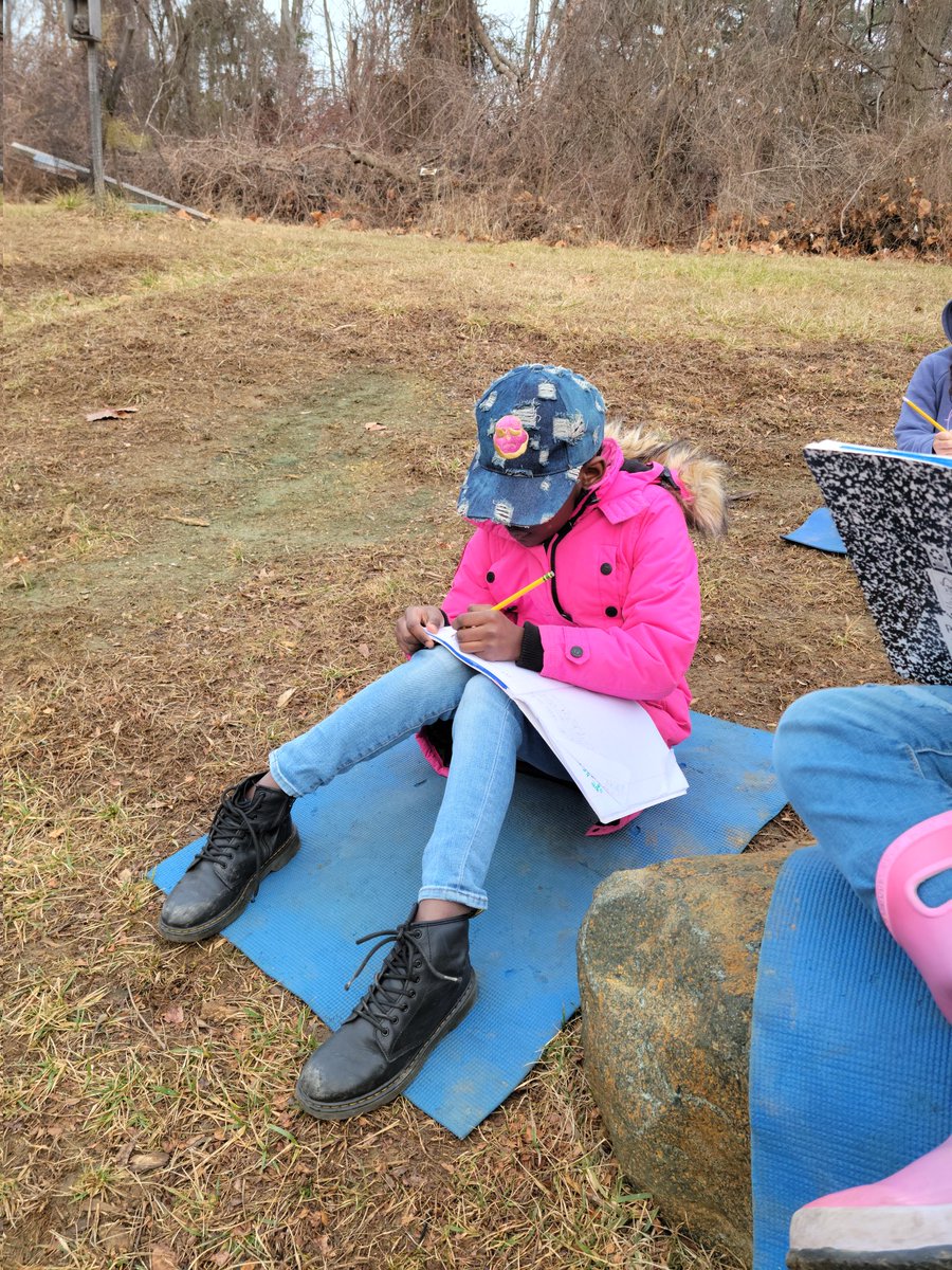 Sitting on #BCPSblue mats in our rain garden, these <a href="/WatershedPCS/">Watershed PCS</a> turtles are writing about the importance of measurement. Getting out the rulers to measure items in our rain garden next.