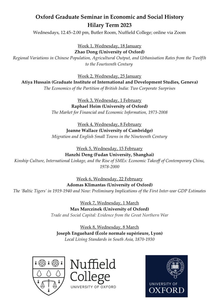 Oxford Economic & Social History (@oxfordesh) on Twitter photo Our 2023 Hilary Term seminar programs are out. Both seminar series will take place at <a href="/NuffieldCollege/">Nuffield College</a> and via Zoom - mark the dates ✍️! #econhist #twitterstorians Our 2023 Hilary Term seminar programs are out. Both seminar series will take place at <a href="/NuffieldCollege/">Nuffield College</a> and via Zoom - mark the dates ✍️! #econhist #twitterstorians