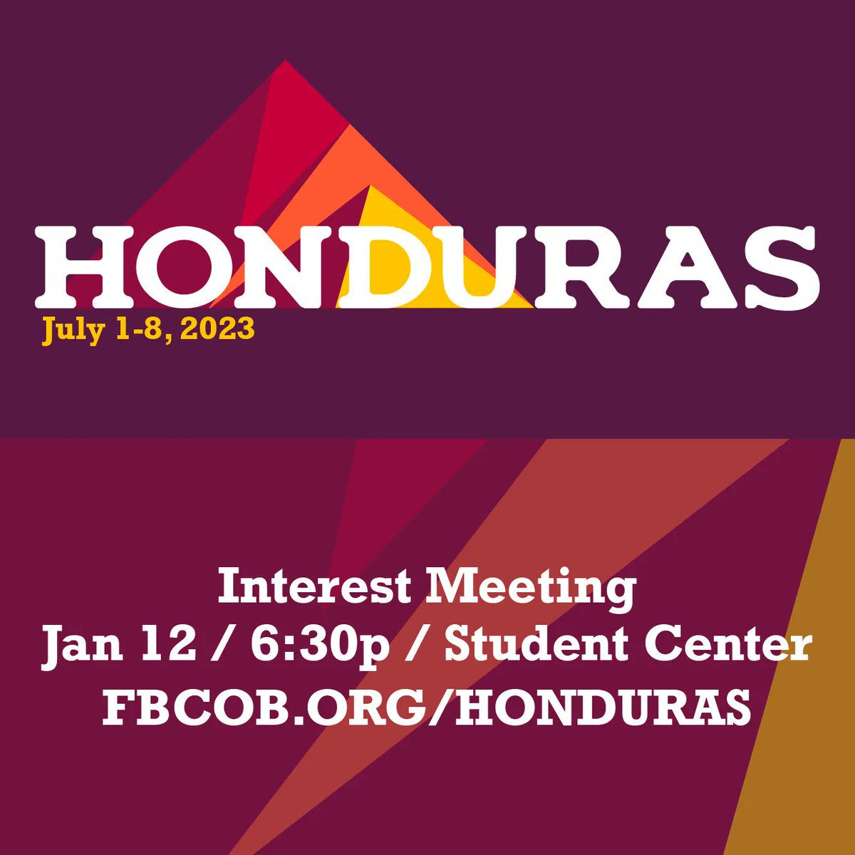 FBCOB's tweet image. Honduras Mission Trip Interest Meeting for STUDENTS &amp;amp; ALL ADULTS is TONIGHT at 6:30 in the Student Center. More info &amp;gt;&amp;gt; FBCOB.org/honduras