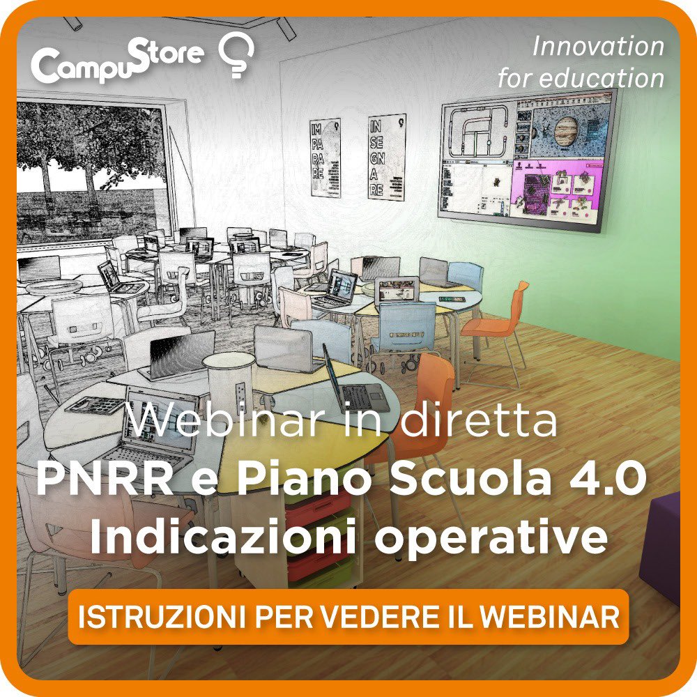 Oggi alle 17.00 Webinar 1 PNRR e Piano Scuola 4.0 in diretta! <a href="/CampuStore_IT/">CampuStore</a> <a href="/lisa_lanzarini/">Lisa Lanzarini</a> 
👉YouTube youtube.com/live/6Izh46i2K…
👉facebook. facebook.com/CampuStoreIT
per ricevere attestato, slide e registrazione è comunque necessario essere iscritti: go.campustore.it/webinar-230112
