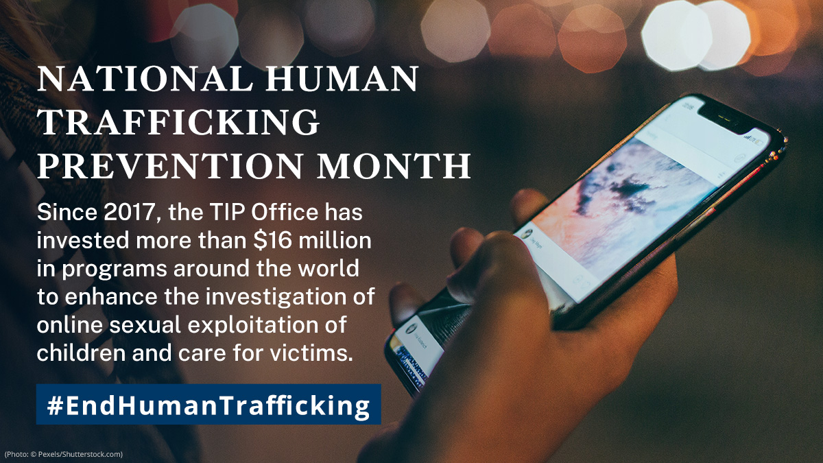Since 2010 <a href="/POTUS/">President Donald J. Trump</a> has declared January National Human Trafficking Prevention Month to raise awareness about this heinous crime. Let’s work to #EndHumanTrafficking. Learn more here: ow.ly/svYB50MoYuY