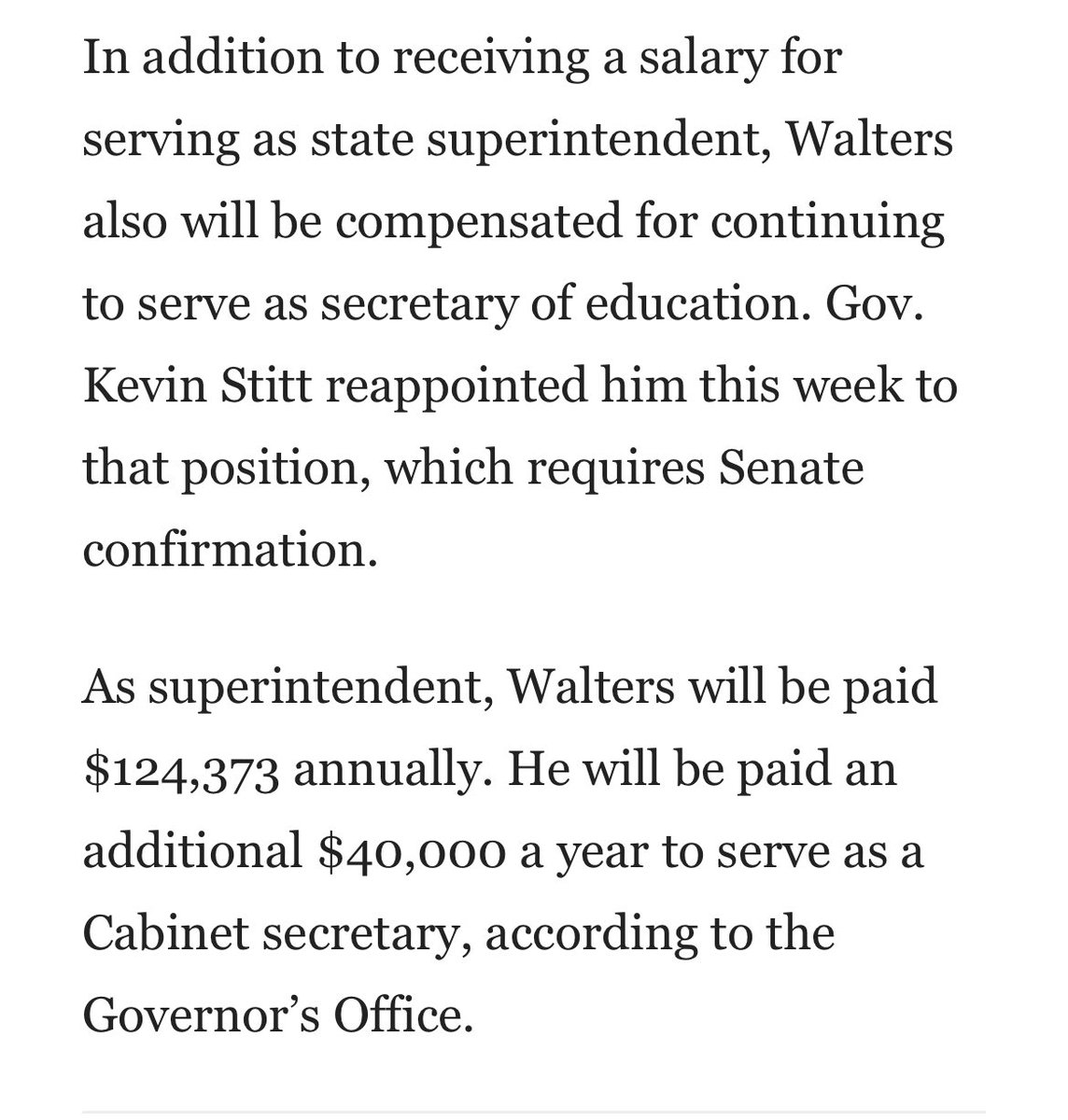 CarmenMForman's tweet photo. Gov. Kevin Stitt this week reappointed Walters to serve as secretary of education, a role for which he will be paid on top of his state superintendent salary. https://t.co/DwUUweYvL3