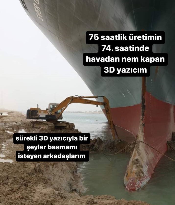 Bazen 3D baskın Süveyş Kanalı'na sıkışmış gibi hissedersin... #3Dbaskı #3Bbaskı #3Dprint #3Dyazıcı #filament #3Dbaskımemes #filament #microzey