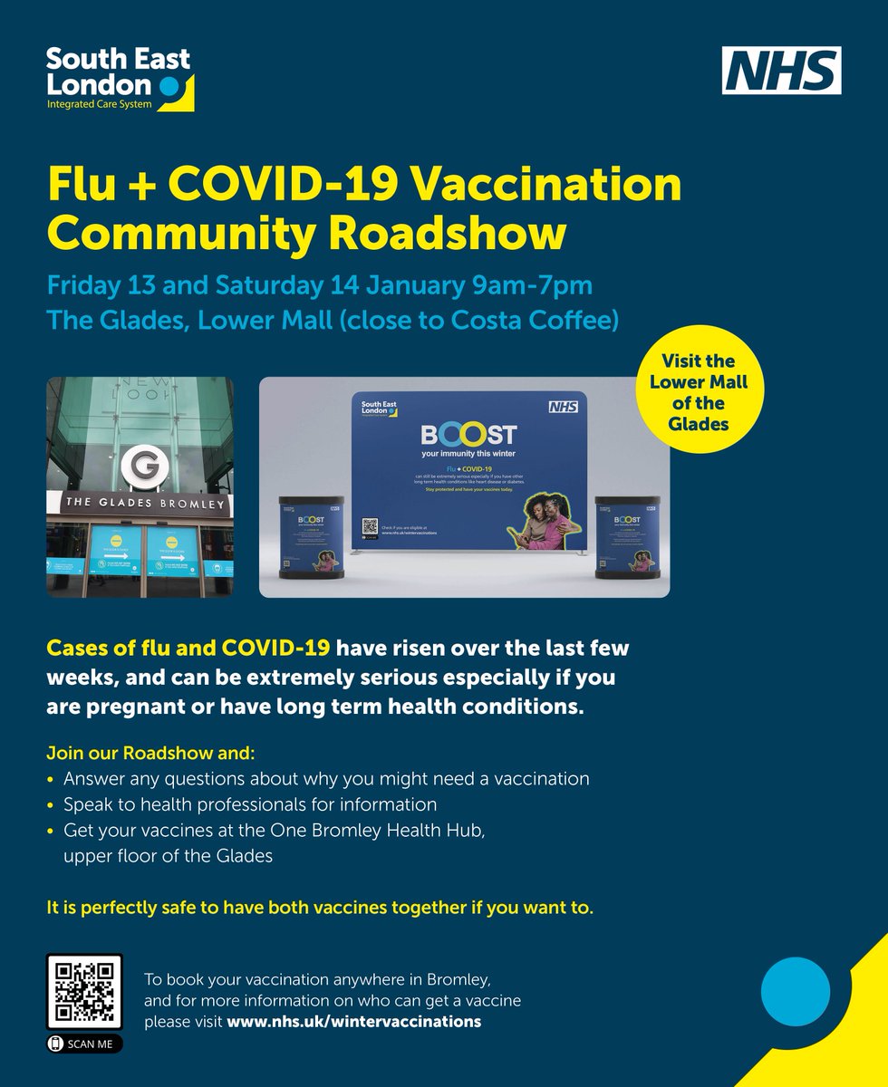 If you have questions and are around Bromley on Friday 13 or Saturday 14, come to see us @TheGladesBrom, we will be there with information and you can have your flu jab at the #OneBromley Health Hub 
#pregnant #flu #getprotected