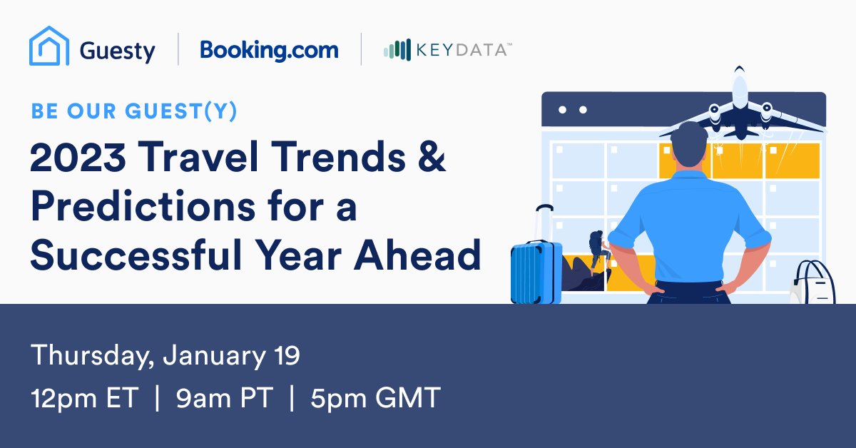 RSVP for our FREE #virtualevent 👇

🗓: Thurs, 1/19 · 12pm ET | 9am PT | 5pm GMT 

Hear leading industry experts from #Guesty, 
<a href="/bookingcom/">Booking.com</a> &amp; <a href="/Key_Data_/">Key Data</a> share data-backed insights &amp; predictions to help you successfully navigate 2023 💪

👉 Register now! start.guesty.com/1-19webinar