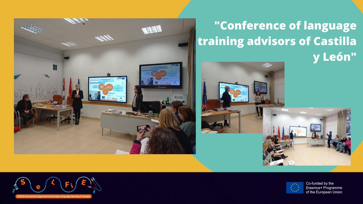 SELFIE Project (@selfie_clilstem) on Twitter photo This week, <a href="/IleanaMG_UBU/">Ileana</a> and <a href="/EstherSanz1/">Esther Sanz de la Cal</a>, presented the SeLFiE project to the language training advisors of Castilla y León, in a conference organised by <a href="/CFPIdiomas/">CFP IDIOMAS</a> in Valladolid (Spain)
<a href="/educacyl/">Educación JCyL</a>
<a href="/jcyl/">Junta de Castilla y León</a>
<a href="/UBUEstudiantes/">Universidad Burgos</a>
#CLIL #STEAM #education #innovaCyL #formaciónCyL This week, <a href="/IleanaMG_UBU/">Ileana</a> and <a href="/EstherSanz1/">Esther Sanz de la Cal</a>, presented the SeLFiE project to the language training advisors of Castilla y León, in a conference organised by <a href="/CFPIdiomas/">CFP IDIOMAS</a> in Valladolid (Spain)
<a href="/educacyl/">Educación JCyL</a>
<a href="/jcyl/">Junta de Castilla y León</a>
<a href="/UBUEstudiantes/">Universidad Burgos</a>
#CLIL #STEAM #education #innovaCyL #formaciónCyL