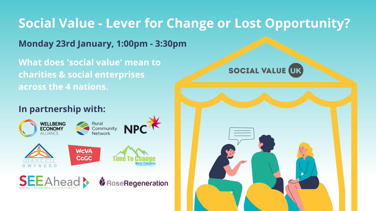 InstituteforSV's tweet image. Are you joining us Monday 23rd?

We are working with colleagues across civil society to host this conversation about what social value means to us right now. Is it still the lever for change that many of us hoped it would be - or has that moment passed?

eventbrite.co.uk/e/social-value…