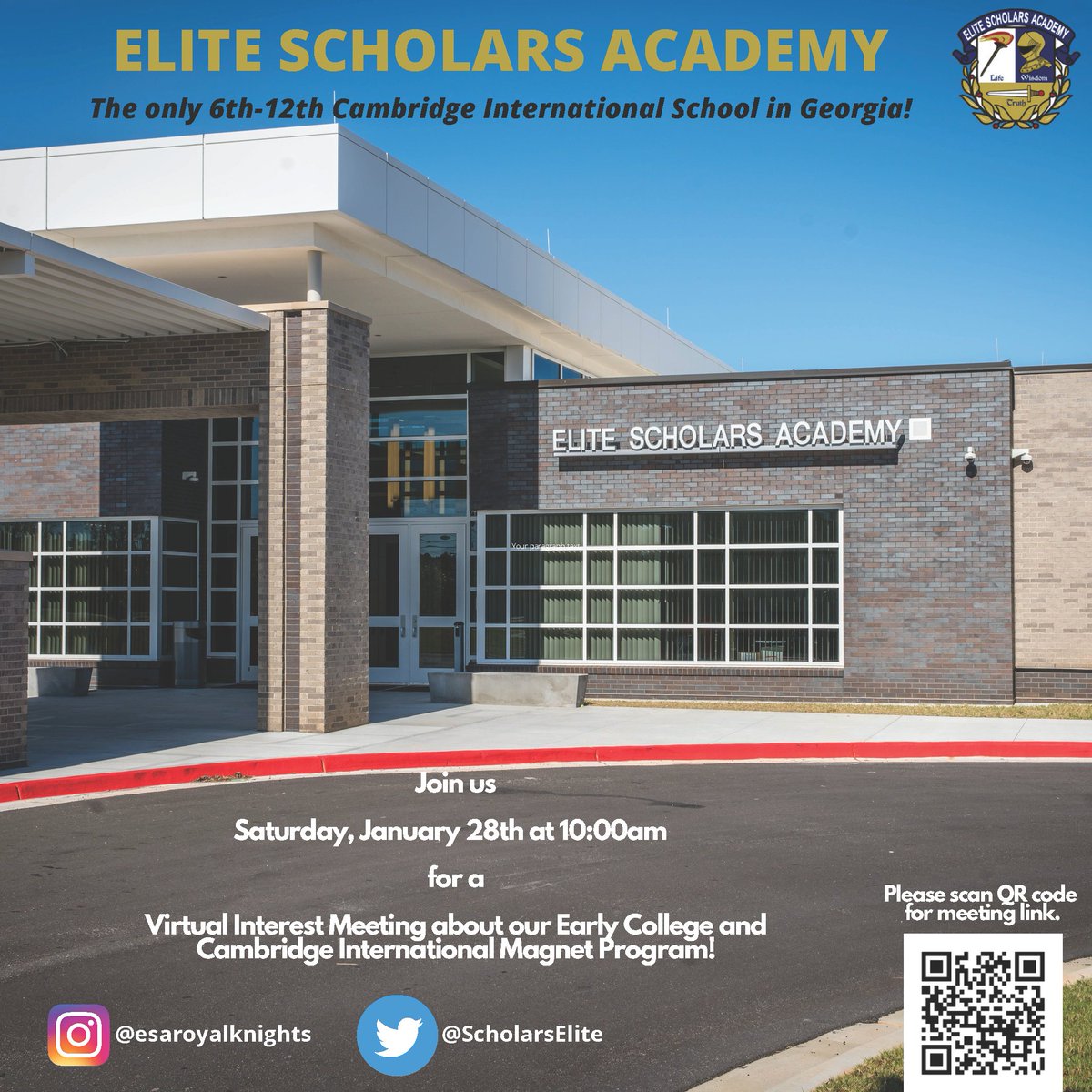 Save the Date!  We are hosting a Virtual Interest Meeting on Saturday, January 28th at 10AM. Please join us on Zoom:  clayton-k12-ga-us.zoom.us/j/95150851753 #ccpsmagnet #elitescholarsacademy #cambridge #earlycollege
