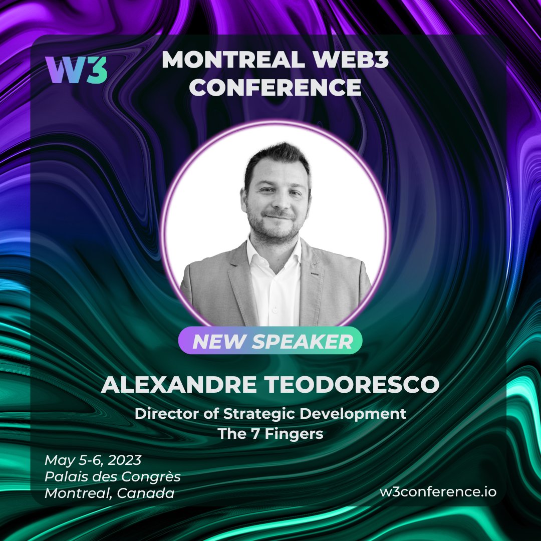 📣 Join us in welcoming Alexandre Teodoresco as a speaker at the <a href="/W3_Conference/">Montreal Web3 Conference</a> 2023!

As the Director of Strategic Development at <a href="/Les7Doigts/">Les 7 Doigts</a> , Alexandre is heading the company's efforts to explore new concepts and of course, helping the company to navigate into the Metaverse.