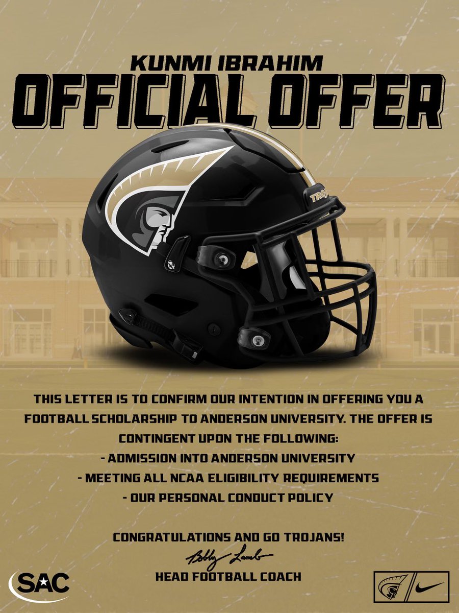 Oluwabukunmi “Kunmi” Ibrahim (@kunmi_ibrahim) on Twitter photo #AGTG After speaking with <a href="/bobby_lamb/">Bobby Lamb</a> and Coach Thurn, I am blessed to recieve an official offer from Anderson University <a href="/RecruitGeorgia/">Recruit Georgia</a> <a href="/Day1toD1/">Day1 to D1</a> <a href="/coachbrax10/">Duvall Braxton</a> <a href="/_Coach_Williams/">Dante Williams</a> #AGTG After speaking with <a href="/bobby_lamb/">Bobby Lamb</a> and Coach Thurn, I am blessed to recieve an official offer from Anderson University <a href="/RecruitGeorgia/">Recruit Georgia</a> <a href="/Day1toD1/">Day1 to D1</a> <a href="/coachbrax10/">Duvall Braxton</a> <a href="/_Coach_Williams/">Dante Williams</a>