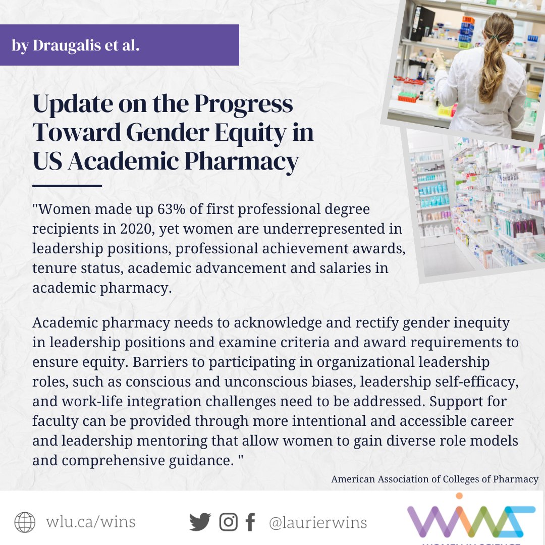 On #NationalPharmacistDay, read these articles exploring how women are the majority of pharmacy graduates yet there is a lack of equity in full-time women faculty at professor & senior leadership positions. References - pharmacists.ca/cpha-ca/assets… ajpe.org/content/ajpe/e…