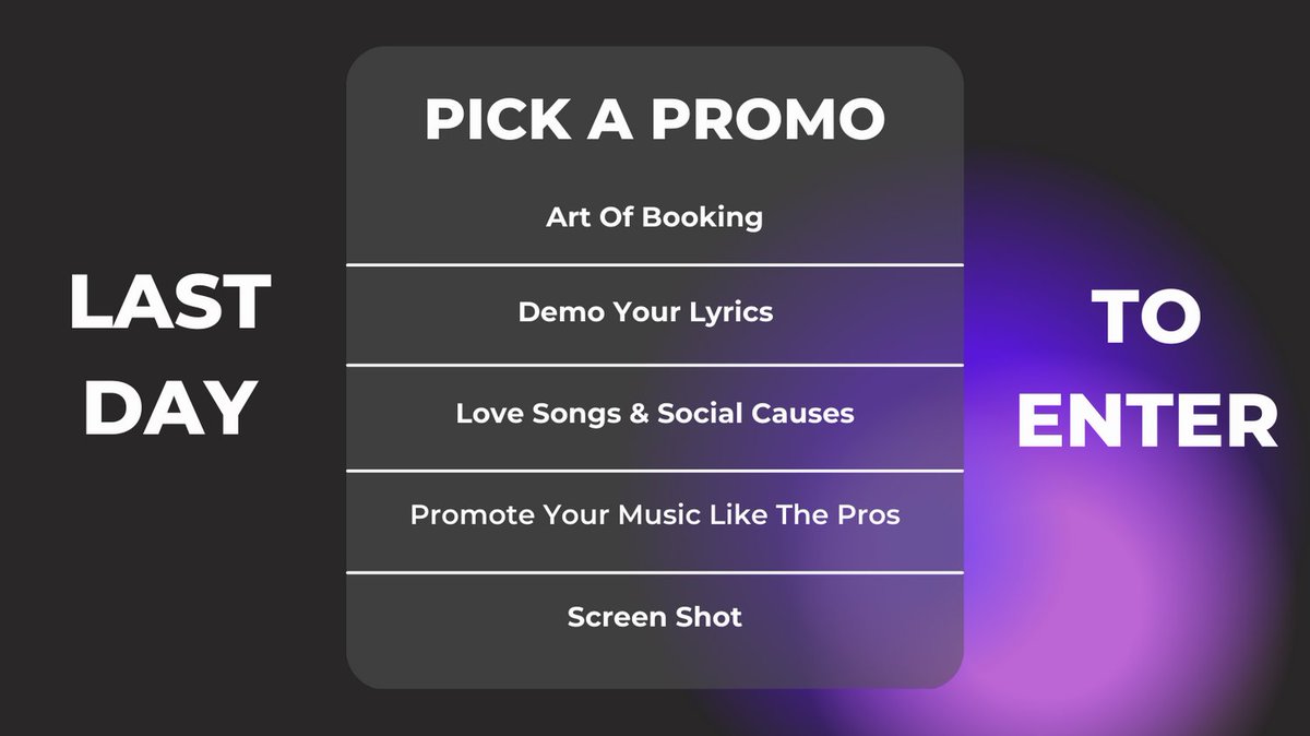 intlsongcomp's tweet photo. Today is the LAST DAY to enter ISC & our Pick A Promo opportunity. https://t.co/leo3Ix8POs
.
#intlsongcomp #isc #songwriter #song #music #musician #writer #lyrics #melody #guitar #producer #piano #performer #unsigned #unpublished #drums #rock #pop #hiphop #pickapromo #promotion https://t.co/5YvDoAtYC8