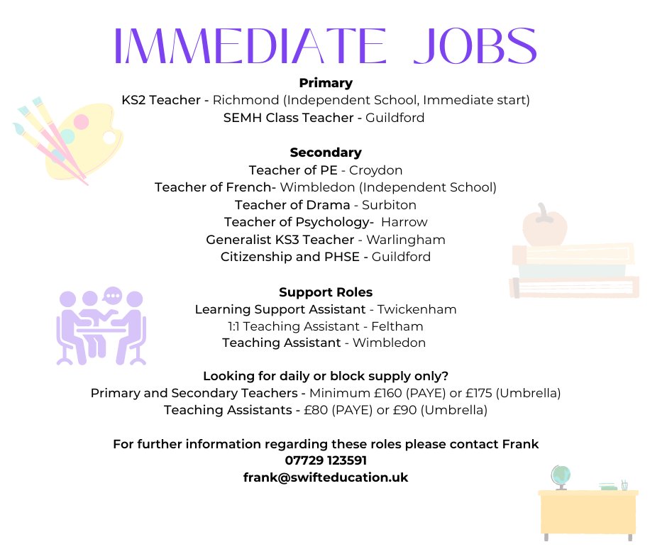 Looking for a new role in a #London #School? Get in touch today to hear more about any of these live opportunities #schooljobs #teachinlondon