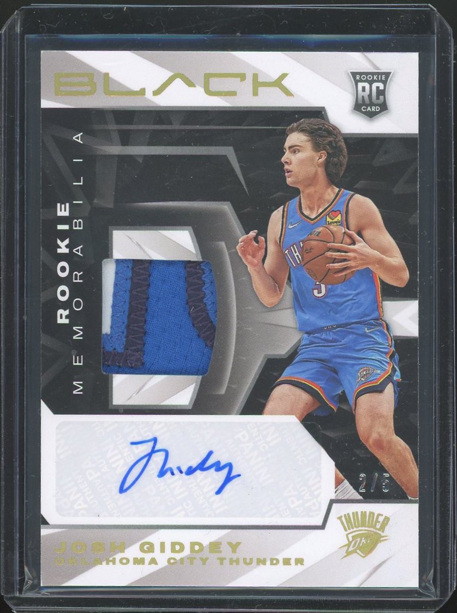 SportsCardDir's tweet image. Josh Giddey Panini Black RPA 3 Color Patch /5!!!
$350.00 OBO 
/10 Most Recent Sold For $238.00