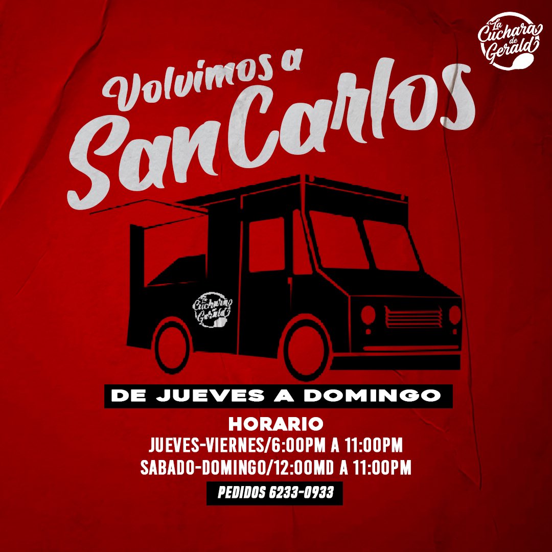 Concurso exclusivo para el Food Truck de La Cuchara de Gerald en San Carlos 🥳❤️💙

Dale RT y coméntanos que platillo te gustaría ganar? 🤪

Que no se te olvide usar el #LaCucharaEnSanCarlos 🥳🚚🦾

RT RT RT